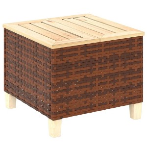 Resenkos Outdoor Side End Table, End Table, Outdoor Couch Table,Patio End Table with Natural Fir Wood Tabletop and Legs, Brown - 1 of 4