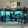 Whisen Twin Metal L-Shaped Loft Bed with Storage Shelves, 2 Built-in Desks - Black - 2 of 4