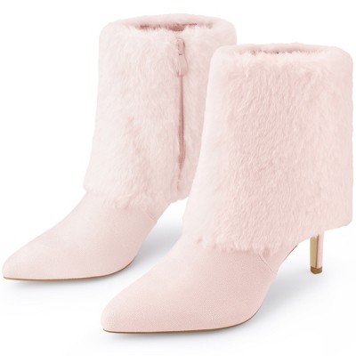 BLISSFUL STEP Women's Faux Fur Stiletto Heel Pointed Toe Ankle Boots