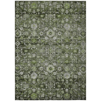 Green And Olive Green Oriental Washable Indoor Outdoor Area Rug