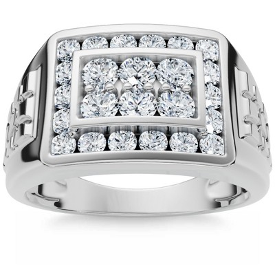 Pompeii3 1 Ct Men's Diamond Cluster Nugget Detail Ring in 10k White Gold