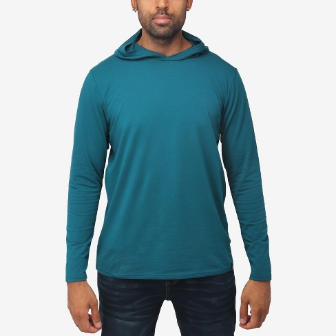 X RAY Men s Hooded Long Sleeve T Shirt Soft Stretch Premium Cotton Slim Fit Casual Fashion Tee in TEAL Size Medium