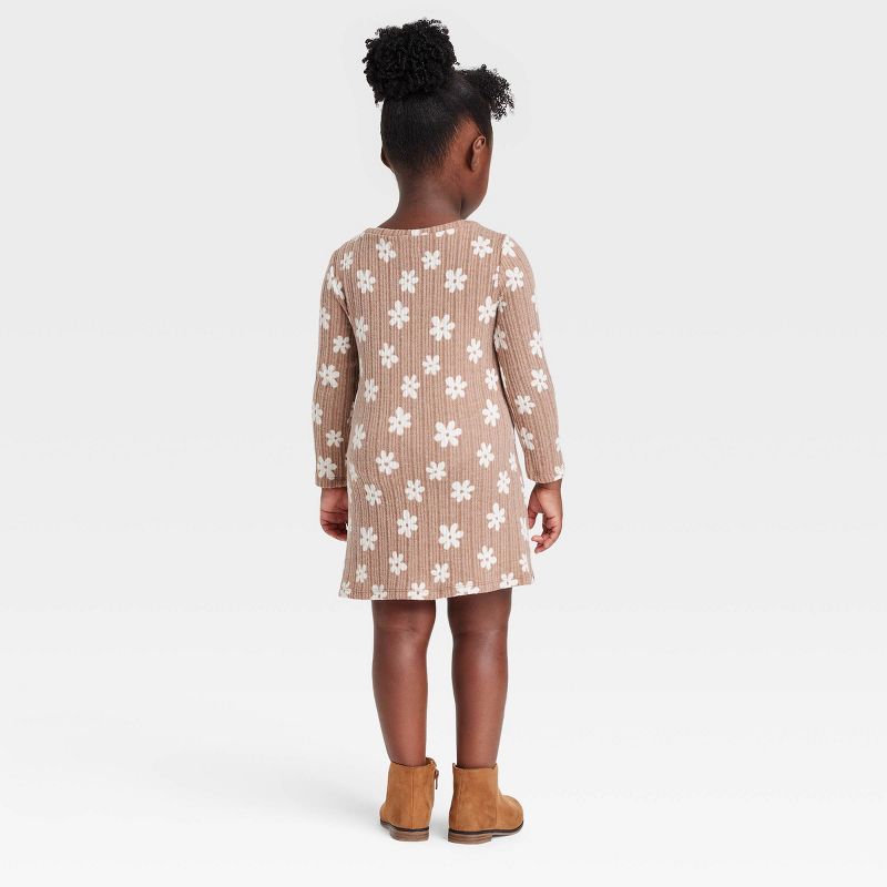 Grayson Collective Toddler Girls' Cozy Floral Ribbed Long Sleeve Dress - Brown, 2 of 8
