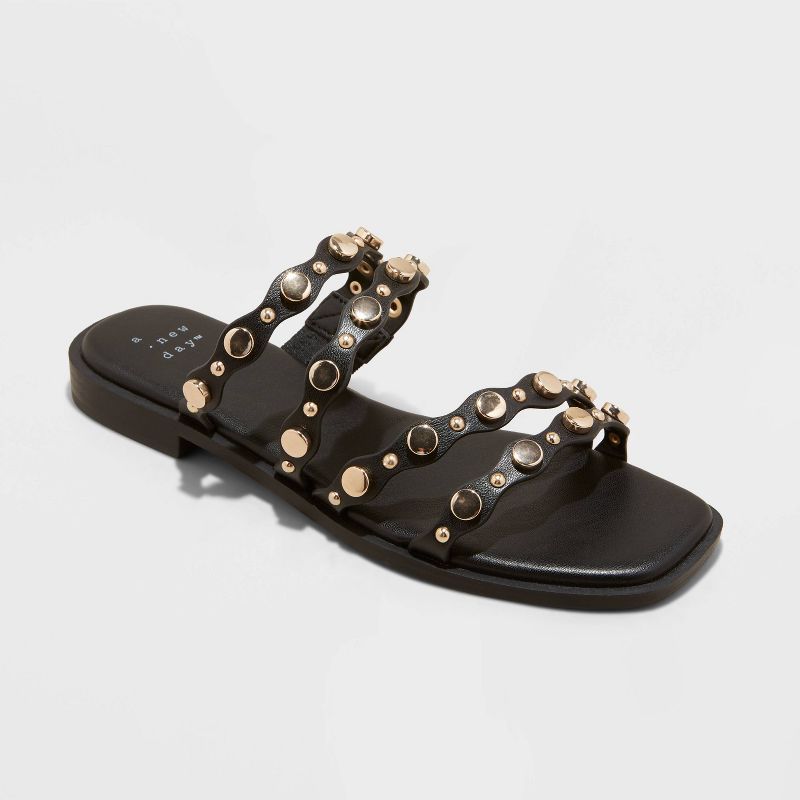 Women&#39;s Sharon Stud Slide Sandals - A New Day&#8482; Black, 1 of 6