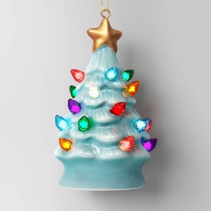 4" Christmas Lit Ceramic Retro Christmas Tree Ornament Blue - Wondershop™ - 1 of 4