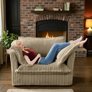 Mshliw Upholstered Deep Seat Sofa with Removable Covers, High Back Pillows, Corduroy Fabric,Single Sofa, Thick Cushion Seating and Sturdy Wood Frame - 1 of 4