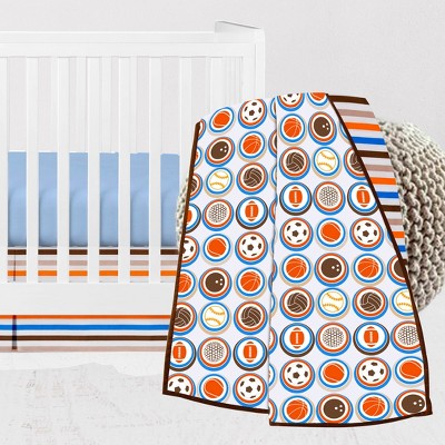 Bacati - Mod Sports Blue Orange Beige Chocolate 3 pc Crib Bedding Set