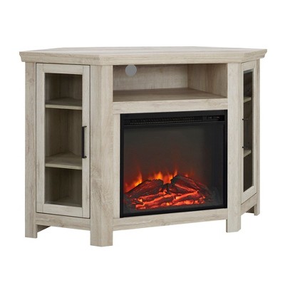 NicBex Corner Fireplace TV Stand with 2 Side Doors Modern Farmhouse Enterainment Center with Electric Fireplace Insert for TV Up to 55 Inch