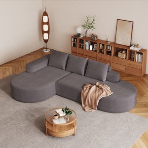 108.5 inch Black L Shaped Chenille Upholstered Sectional Sofa Set with 3 Pillows for Living Room - 1 of 4
