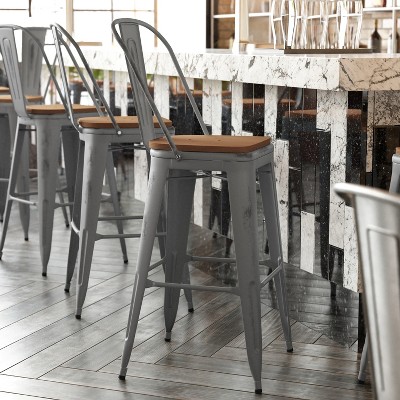 Vintage Teak & Metal 47" High Indoor Bar Stool