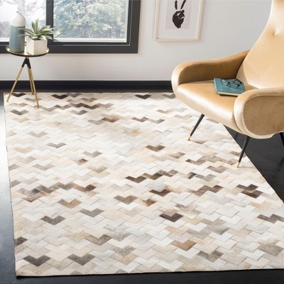 Gray Geometric Handmade Cowhide Patchwork Area Rug