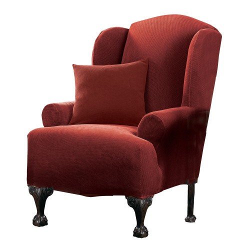 Garnet Stretch Pique Wingchair Slipcover - Sure Fit, Red