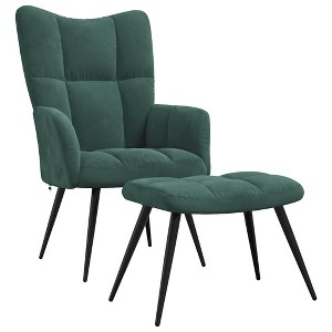 vidaXL Plush Relaxing Chair with Ottoman - Modern Dark Green Velvet Lounger with Steel Frame & Thick Foam Padding - 1 of 4
