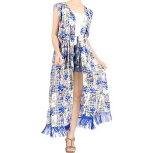 LA LEELA Women's Summer Vacation Holiday Wear Front Open Chunky Beach Beachwear Duster Cardigan M-L Cobalt_AB943 - 1 of 4