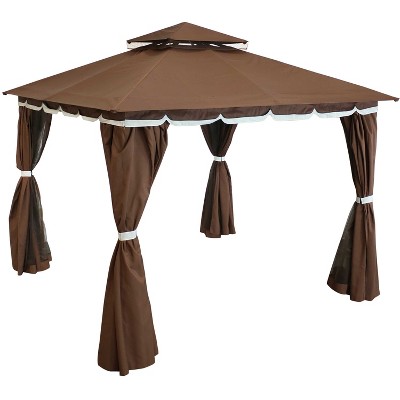 Sunnydaze Outdoor Rectangle Soft Top Patio Gazebo with Screens and Privacy Walls - 10' x 10' - Brown