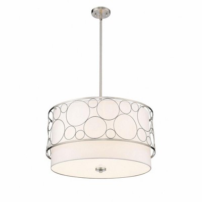 24" Brushed Nickel Drum Pendant Light with White Shade