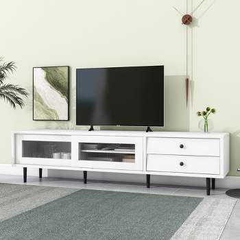 Chic and Elegant TV Stand with Sliding Fluted Glass Door And Tilt Drawer Media Console to Fit TVs Up to 75" - ModernLuxe