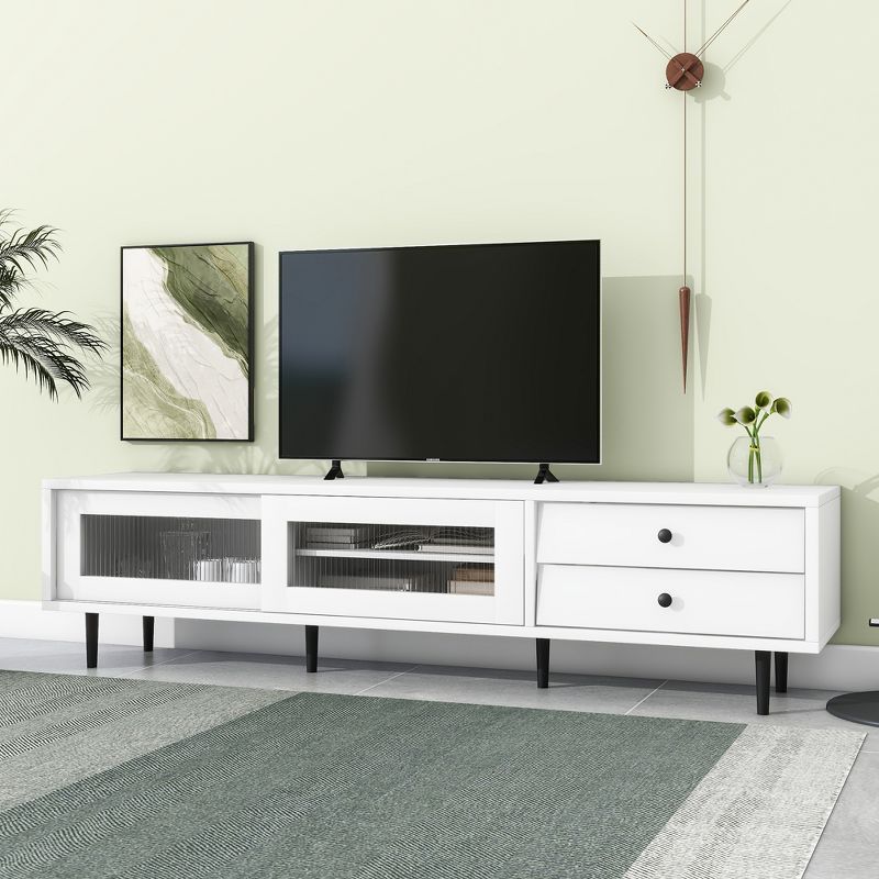 Chic and Elegant TV Stand with Sliding Fluted Glass Door And Tilt Drawer Media Console to Fit TVs Up to 75" - ModernLuxe, 1 of 13