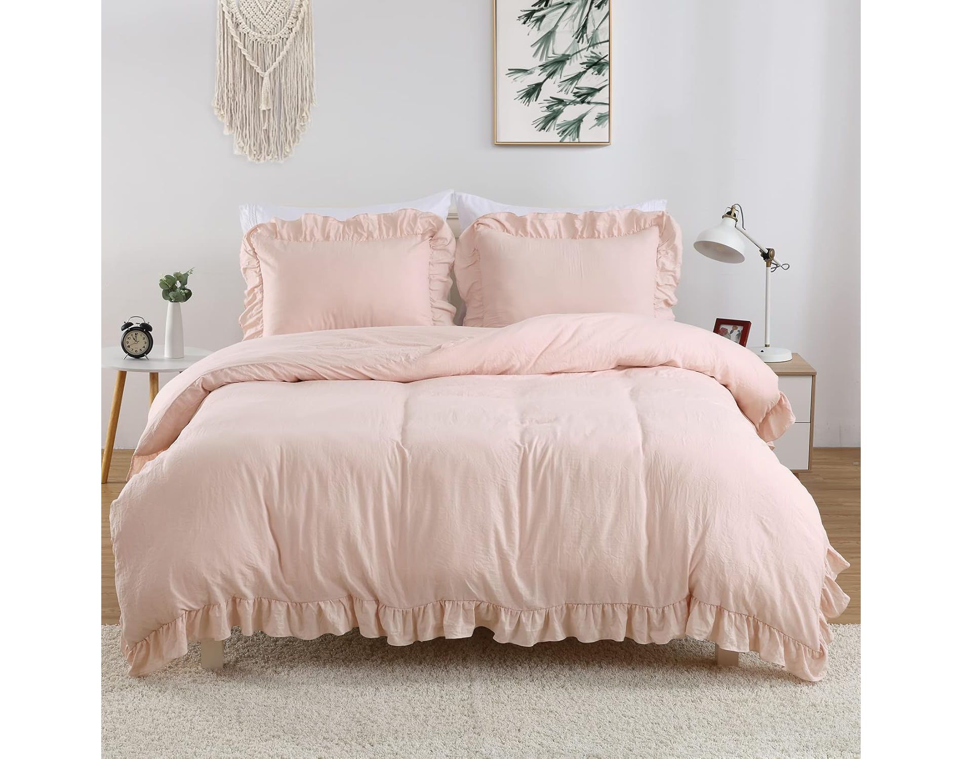 Ruffled Duvet Cover, Soft Washed Microfiber Vintage French Country Duvet Cover Set