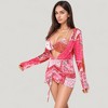Anna-Kaci Swim Women's 3 Piece Bikini Swimsuit Set with Patchwork Print Triangle Top High Waist Bottom and Ruched Long Sleeve Cover-Up - 3 of 4