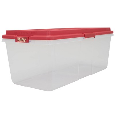 Hefty 113qt Hi-Rise Clear Latching Storage Box with Red Lid