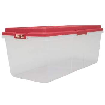 Hefty 8.5 Gallon Latched Plastic Storage Bin with Lid, White, Clear and  Blue 