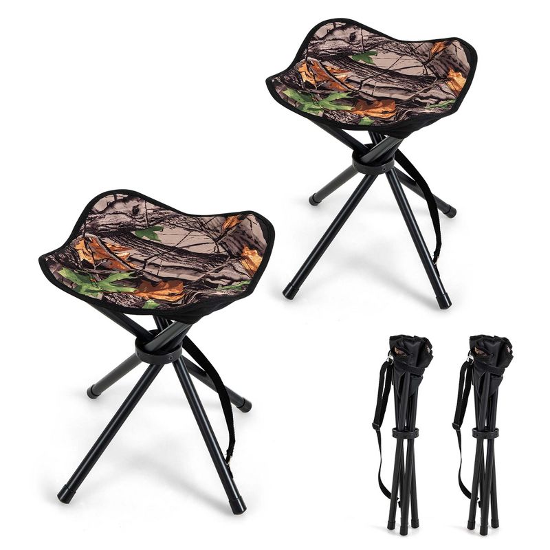 Costway 2 Pack Folding Hunting Stool Lightweight Foldable Outdoor Stool Seat, 1 of 11