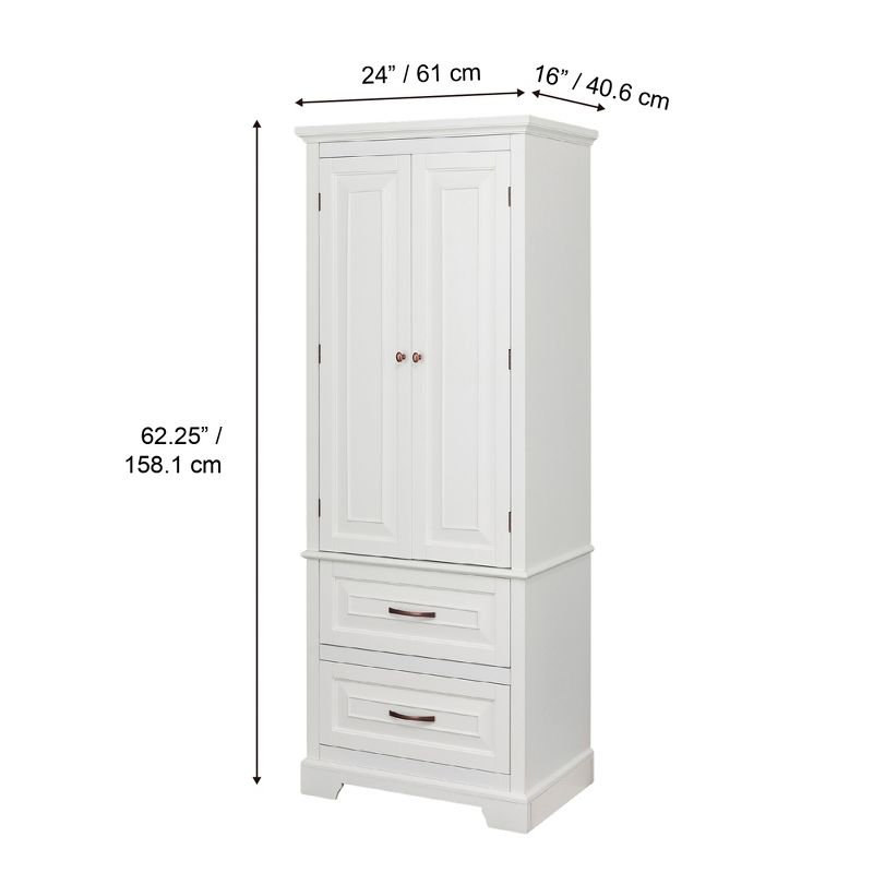 Teamson Home St. James Wooden Linen Tower Cabinet with 2 Drawers, White, 4 of 13