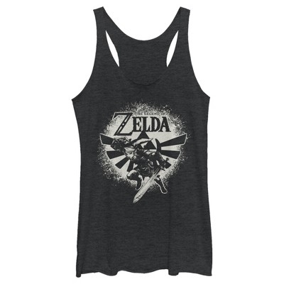 Women's Nintendo Zelda Link Wingcrest Spray Paint  Racerback Tank Top - Black Heather - 2X Large