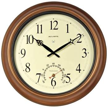 18" Metal Outdoor/Indoor Atomic Wall Clock with Thermometer - Copper Finish - AcuRite