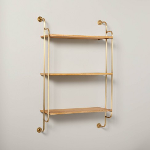 Wood & Brass Decorative 3-Tier Wall Shelf - Hearth & Hand™ with Magnolia