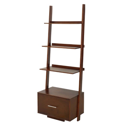 American Heritage Bookshelf Ladder With Drawer Espresso 69
