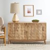 Boho Wood Storage Cabinet,Acacia Wood Accent Cabinet with Carved Floral Doors and Shelf,Long Sideboard Cabinet for Living Room-Coolbibila - 3 of 4