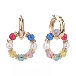 Isaac Mizrahi New York Gold Tone Hoop and Multi Colored Bead Earrings