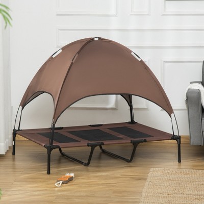 Large Coffee Outdoor Elevated Dog Cot Bed with Canopy