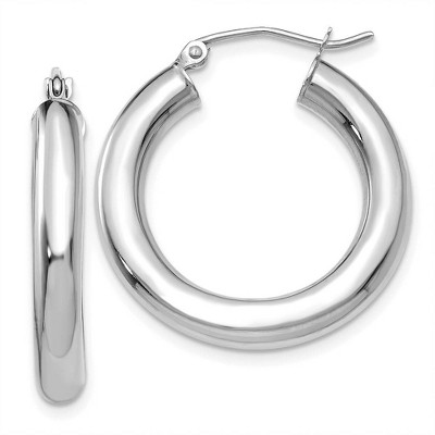 Black Bow Jewelry 4mm x 25mm 14k White Gold Classic Round Hoop Earrings