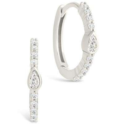 SHINE by Sterling Forever Sterling Silver Pear Cut Bezel Set Huggie Hoop Earrings