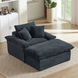 Pexfix 55 In. W Modern Cushioned Corduroy Single Seat Sofa With Pillows and Footrest Lounge Chair for Living Room Bedroom Apartment Office Dark Gray - 1 of 4