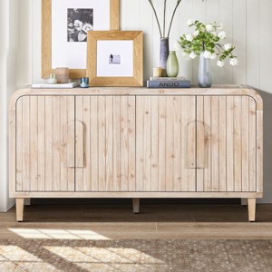 59'' Buffet Sideboard with Curved Doors,Carved Wood Texture & Adjustable Shelves for Dining Room Storage-Baofuwish - 1 of 4