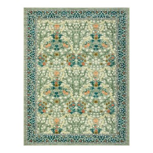 2x6 FT Modern Washable Area Rug, Floral Throw Carpet with Non Slip Backing, Low Pile Stain Resistant Floor Cover for Living Room, Beige - 1 of 4