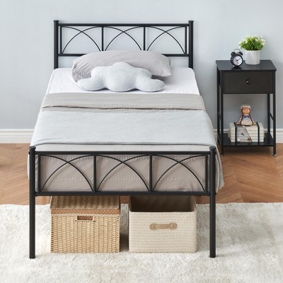 14 Inch Bed Frame with Headboard and Footboard_Black/White/Pink