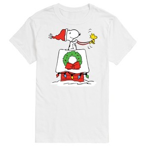 Men's - Peanuts - Snoopy & Woodstock House Sleigh Short Sleeve Graphic T-Shirt - 1 of 4