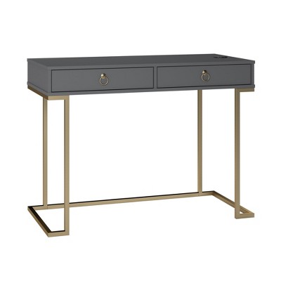 Kaylee Writing Desk Graphite - Room &#38; Joy: Laminated MDF, Gold Accents, 2 Drawers