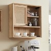 Natural Rattan Bathroom Wall Cabinet with Sliding Door, Wood Hanging Cabinet with Adjustable Shelves, Over The Toilet, Bathroom Wall Cabinet, Beige - 4 of 4
