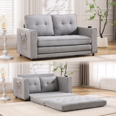 SKRAN 3-in-1 Upholstered Futon Sofa Convertible Floor Sofa bed, Tufted Loveseat,Folding Mattres Love Seat Daybed  for Living Room,Gray