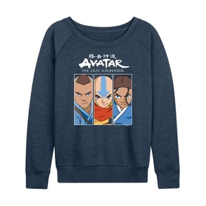 Women's - Avatar: The Last Airbender - Sokka Aang Katara Lightweight French Terry Wide Neck Long Sleeve Shirt - 1 of 4