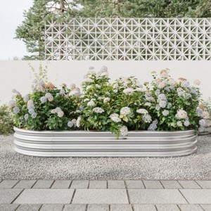 Raised Garden Bed Outdoor, Oval Large Metal Raised Planter Bed for for Plants, Vegetables, and Flowers - Silver - 1 of 4
