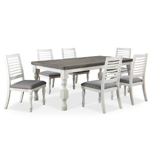 7pc Cambrien Rustic Farmhouse Dining Set Antique White/Gray - HOMES: Inside + Out: Seats 6, Ladder Back Chairs - 1 of 4