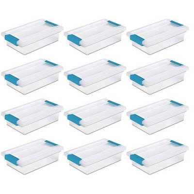 Sterilite Mini Plastic Storage Container with Aquarium Blue Latches (12 Pack)