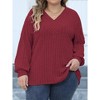 Women Plus Size Casual V Neck Tops Shirts Lantern Long Sleeve T Shirts Fall Tunic Blouse - 2 of 4